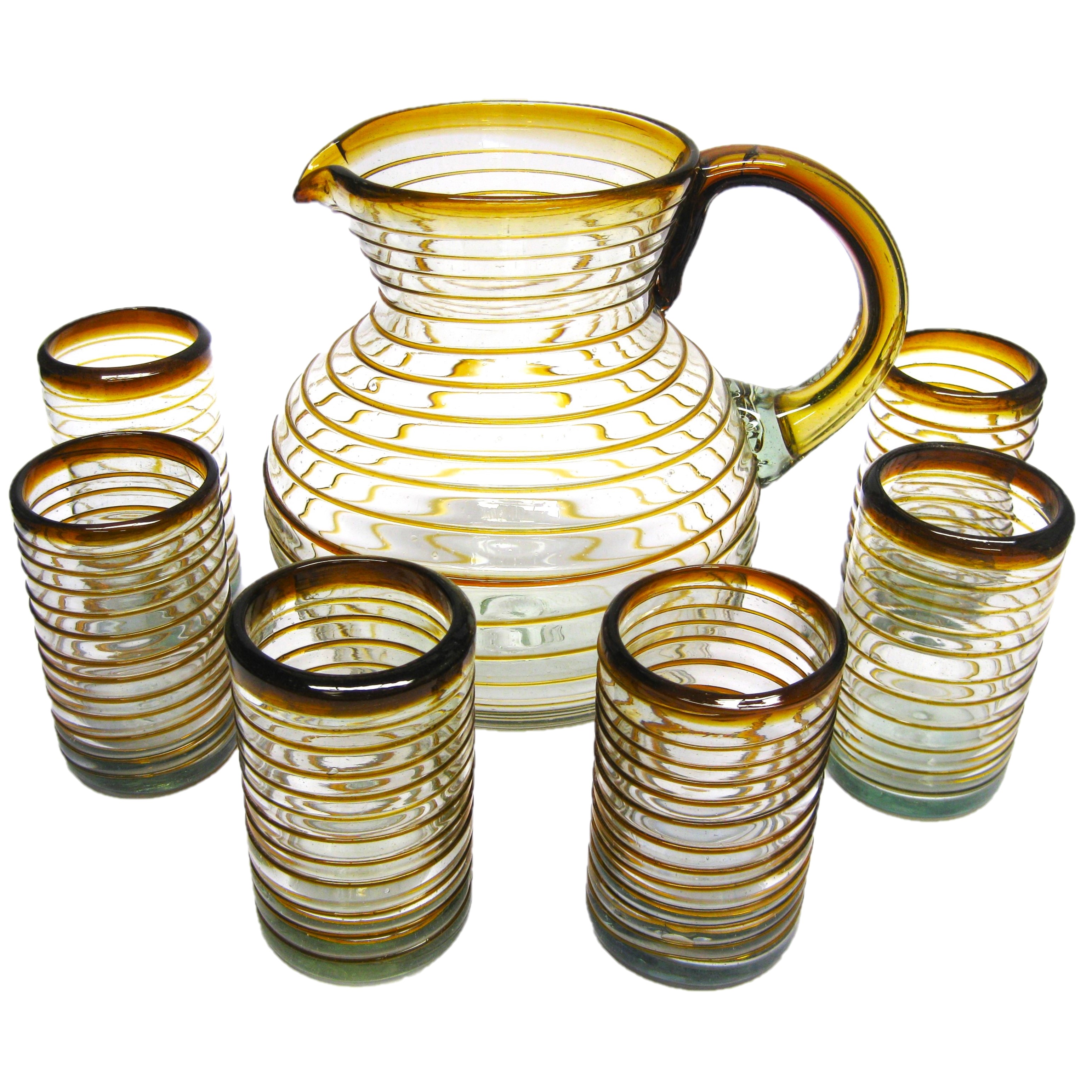 Juego de jarra y 6 vasos grandes con espiral color mbar